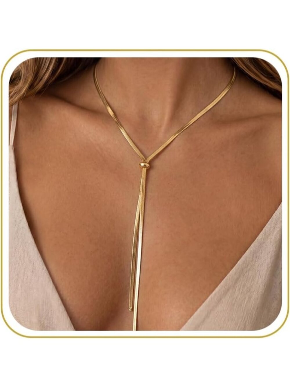 Women's Long Herringbone Non Tarnish Chunky 14k Gold Plated Layered Necklaces